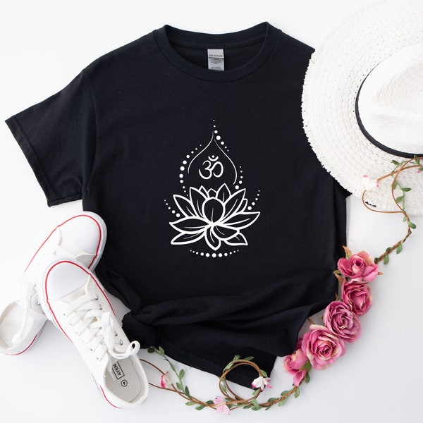 Lotus Flower TShirt, Yoga Graphic Tees, Meditation Shirt, Spiritual T-Shirt, Yoga Lover Shirt, Boho Style Shirt, Gift for Her