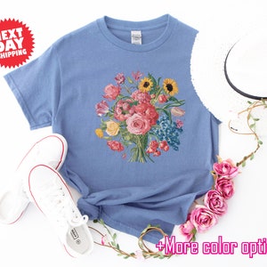 Wild Flowers T-Shirt, Vintage Botanical Tee, Pastel Floral Nature T-Shirt, Garden Lover Tee, Flower Lover Tee, Wildflowers Cottagecore Shirt