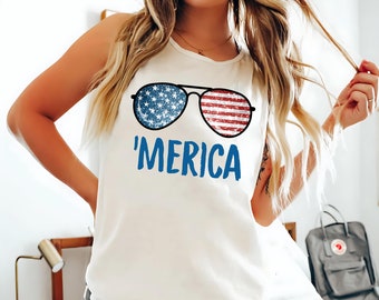 Merica Sunglasses Tank Top, July 4th Tank Top, Usa Tank Top, Independence Day, 4th Of July Tank Top, Fourth Of July Outfit, Summer Tank Top