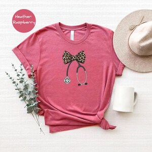 Coquette Bow Nurse Shirt, Trendy Leopard Nursing Shirt, Nurse Gift, Nurse Appreciation Gift, Rn Shirt, Registered Nurse Tee