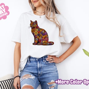 Cat Mom Shirt, Floral Cat Shirt, Floral Cat Tee, Cat Lover Shirt, Animal Lover Tee, Cat Lovers Shirt, Flowers Shirt
