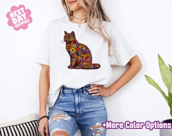 Cat Mom Shirt, Floral Cat Shirt, Floral Cat Tee, Cat Lover Shirt, Animal Lover Tee, Cat Lovers Shirt, Flowers Shirt
