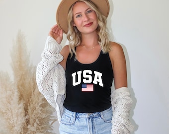 USA Racerback Tank Top, American Flag Tank, Patriotic Women Shirt, 4th Of July Tank Top, Independence Day Gift