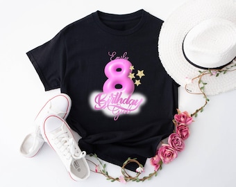 Custom Birthday Girl T-shirt, 8th Birthday Shirt, Birthday Party Shirt, Youth Adult Tshirt, Eight Birthday Tee, 8 Years Old Shirt