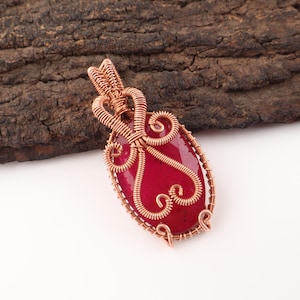 Kashmiri Red Ruby Pendant Copper Wire Wrapped Pendant Copper Handmade Jewelry Pendant Women's Necklace Pendant Jewelry Gift For Mother