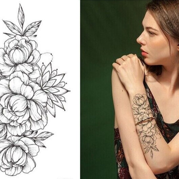 Flower temporary tattoo womens arm thigh leg chest fake sticker half sleeve uk