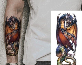 Dragon fire waterproof temporary tattoo fake sticker women men tattoos press on