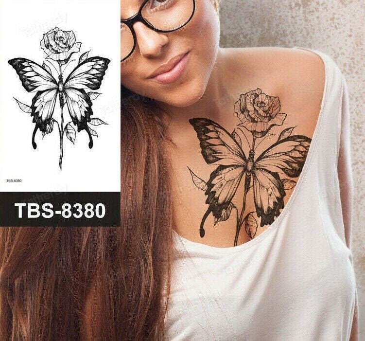 Black Morning Glory Crescent Moon Abstract Graphics Figure Microphone  Flower Butterfly Rose Body Waist Arm Neck Temporary Tattoos Bkseries -   Canada