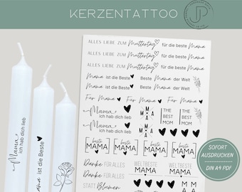 Muttertag Kerzentattoo | PDF Vorlage Kerzentattoo | digitaler Download I Muttertag Stabkerzen | Kerzen Dekorieren | Mama | Muttertag