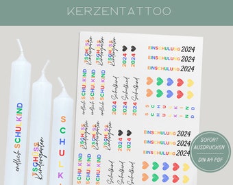 Candle tattoos school enrollment | PDF template for candles water slide film I school enrollment stick candles | Decorate candles | To print