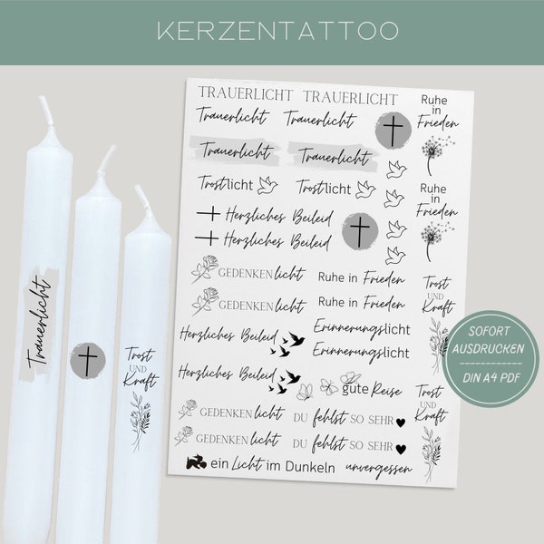 Candle tattoo mourning| PDF template candle tattoo | digital download I mourning stick candles | Decorate candles | Mourning candle