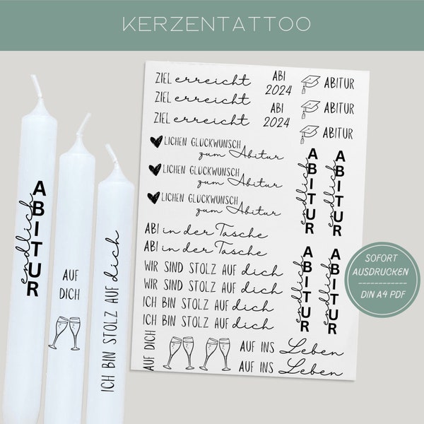 Candle tattoo Abi | PDF template candle tattoo | digital download I Abitur stick candles | Candle decorating | Abitur | Abi | Congratulations
