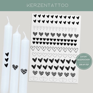 Heart candle tattoos | PDF template for candles water slide film I Heart stick candles | Decorate candles | For printing | Label candles