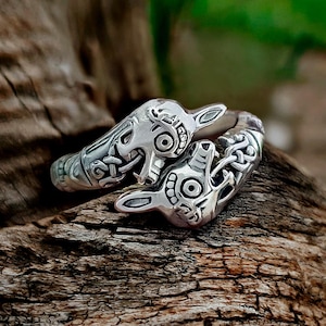 Viking horses ring. Handcrafted sterling silver borre style norse ring. Viking Jewelry Gifts.