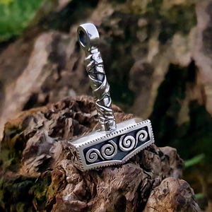 Battle Handed Mjolnir Pendant: Handcrafted Sterling Silver Thor Hammer Necklace