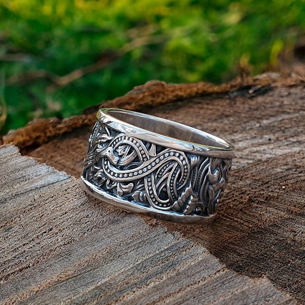 Great detailed authentic viking ring. Handcrafted sterling silver norse ring. Viking Jewelry Gifts.