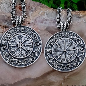 Urnes style Vegvisir pendant or Helm of awe pendant. Handcrafted authentic sterling silver viking necklace. Viking jewelry gifts.