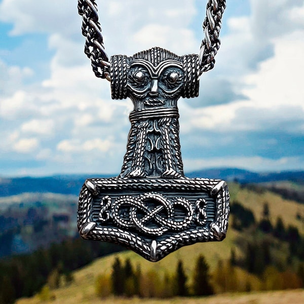 Odeshog Mjölnir Replik. Original Thorshammer-Halskette. Handgefertigter Mjölnir Anhänger aus Sterling Silber. Wikinger Schmuck Geschenke.