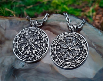 Vegvisir pendant. Helm of awe pendant. Authentic sterling silver viking necklace.