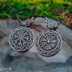 Handmade Vegvisir pendant or Helm of awe pendant. Authentic sterling silver viking necklace. Viking jewelry gifts.