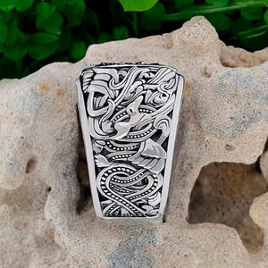 Unique viking ring. Handmade sterling silver norse ring with Valknut, Raven banner, Vegvisir, Sleipnir, Helm of awe, Viking Shield or Runes.