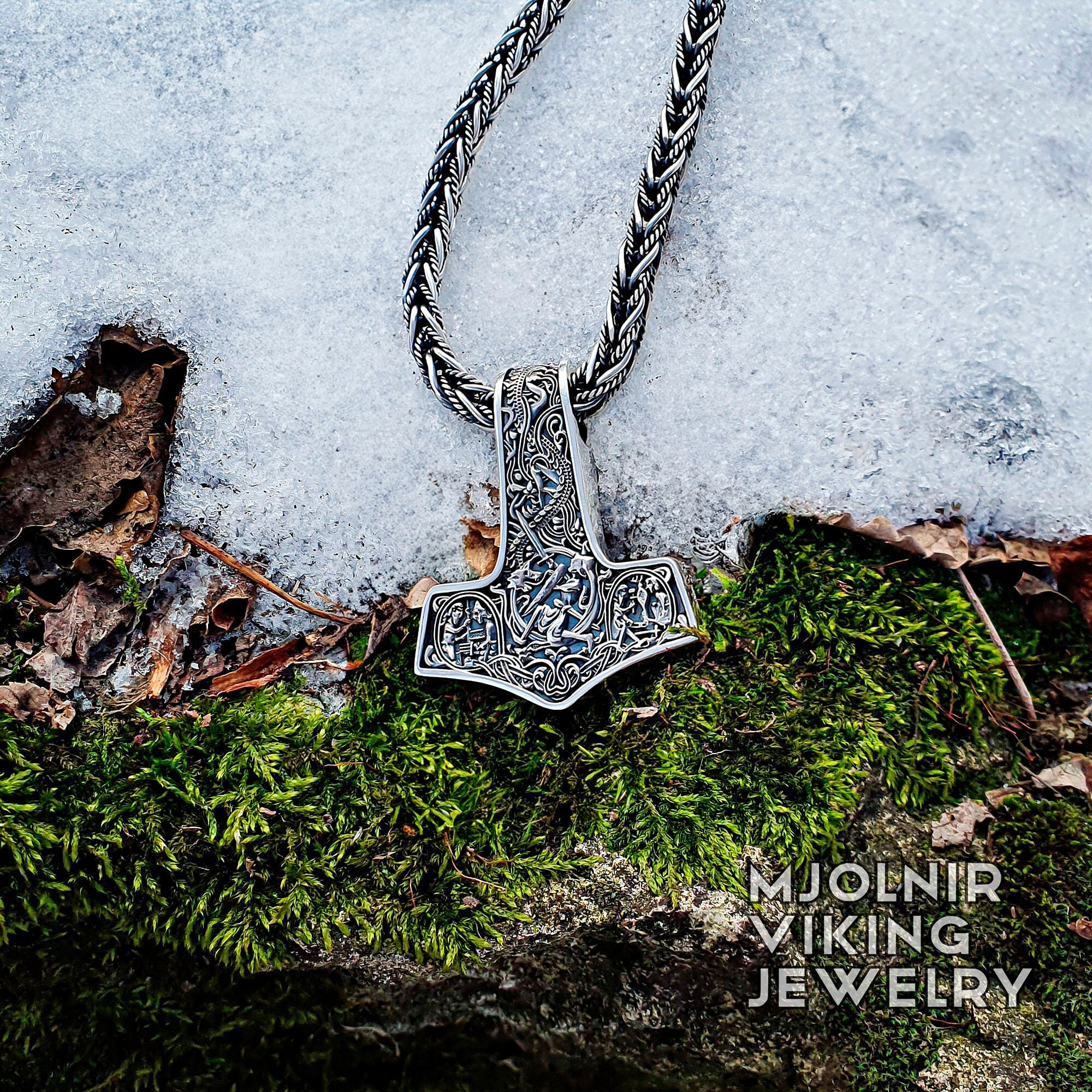 Sigurd and Fafnir Mjolnir Pendant. Authentic Thor Hammer