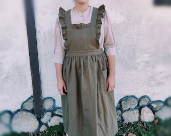 Handmade Linen  Ruffled Apron