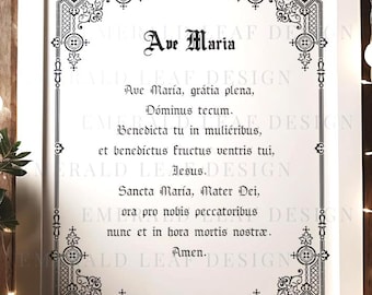 Oración imprimible del Ave María en latín: Arte mural católico (descarga digital), Ave María TLM2