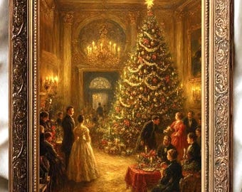 Christmas Tree Wall Art Printable, Victorian Christmas Art, Vintage Holiday Painting Digital Download