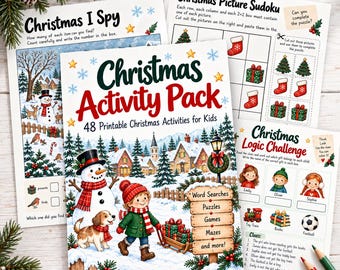 Christmas Activity Pack for Kids, Christmas Games, Coloring Pages, Word Search, Printable Activity Book