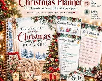 Christmas Planner Printable, 60+ Page Christmas Gift List, Gift Tracker, Budget Planner, Shopping List, Holiday Planner PDF