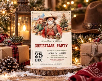 Christmas Party Invitation Template, Editable Christmas Invite, Western Christmas, Cowboy Christmas Party, Printable Canva Invitation