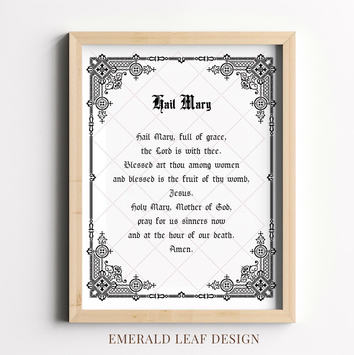 Hail Mary Printable, Catholic Printable Prayer Wall Art | Digital ...