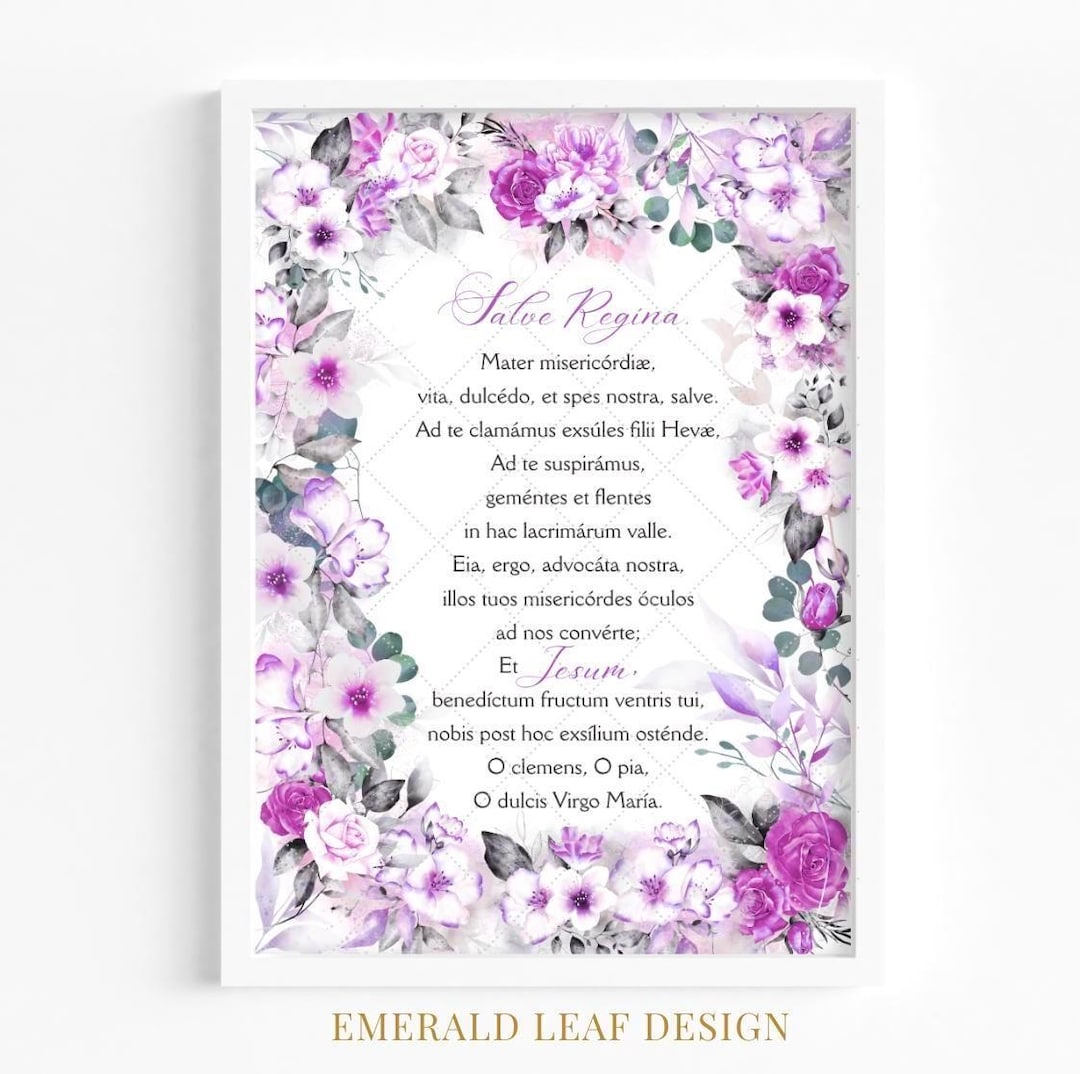 Salve Regina Prayer Latin: Floral Catholic Wall Art Print, Hail Holy ...
