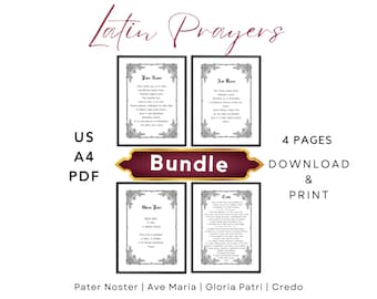 Latin Prayer Bundle | Credo, Pater Noster, Ave Maria, Gloria Patri, Printable | Traditional Catholic Art | Catholic home decor | Latin Mass