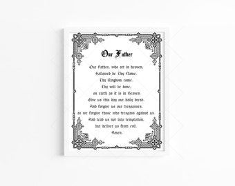 Our Father Printable Prayer | Lord&#39;s prayer Wall Art | Christian Home Decor | Instant Download Pdf