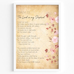 The Lord is My Shepherd Vintage Printable Art | Psalm 23 Bible Verse Wall Decor | Christian Wall Art | Pdf Download