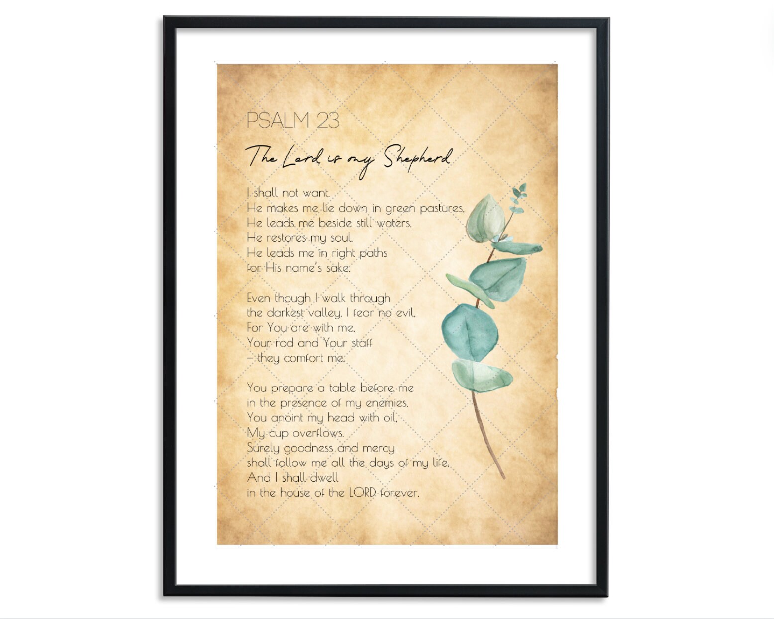 Psalm 23 Vintage Christian Wall Art Print (PDF Download) - the Lord is ...