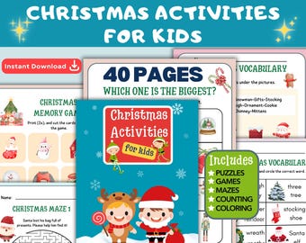 Christmas Kids Activity Pages: Games, Puzzles, Coloring (Printable Download)