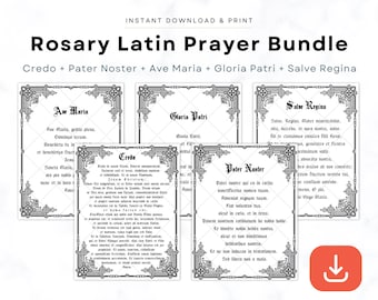 Rosary Latin Prayer Printable Bundle | Credo, Pater Noster, Ave Maria, Gloria Patri, Salve Regina | Traditional Catholic Art