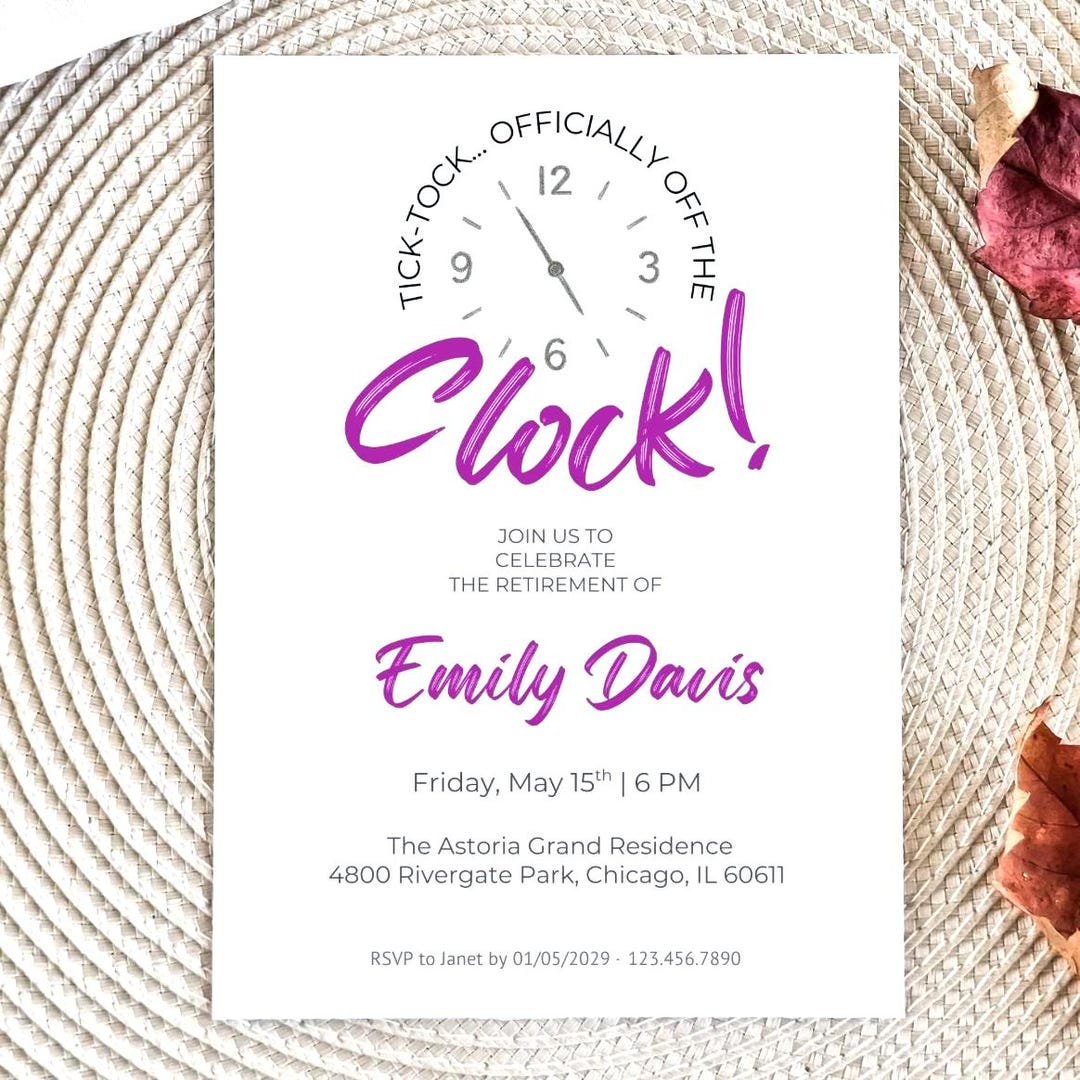 Off the Clock Retirement Party Invitation Template, Office Party ...