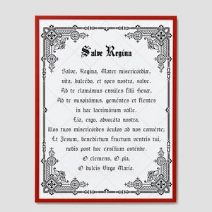 Salve Regina Catholic Printable Prayer | Hail Holy Queen in Latin | Catholic Wall Art | Latin Mass | Instant Download Pdf