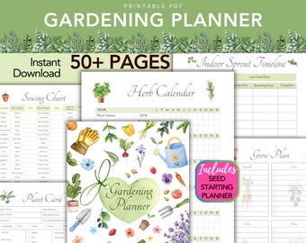 Agenda de jardinage imprimable PDF | Journal de jardin avec carnet de départ, profils de plantes, suivi des récoltes et planification saisonnière du jardin