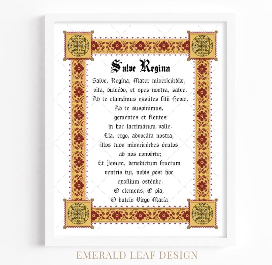 Salve Regina Latin Prayer Print, Marian Antiphon: Catholic Wall Art ...