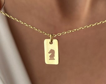 Chess Necklace • 925 Silver Jewelry • Board Game Jewelry • 14K Gold Plated • Smart Child Jewelry • Pendant for Men • Gift for Chess Lovers
