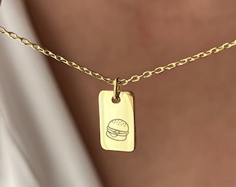 Hamburger Necklace • 925 Silver Jewelry • Fast food Jewellery • 14K Gold Plated • Food Jewelry • Pendant for American • Gift for Foodie