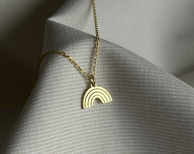 Sterling Silver Rainbow Necklace: 14K Gold Plated Minimalist Pendant