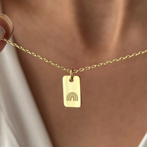Rainbow Necklace • 925 Silver Jewelry • Minimalist Necklace • 14K Gold Plated • Love Jewelry • Tag Pendant for Daughter • Gift for Him