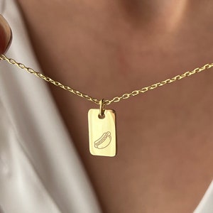 Collar de perrito caliente • Joyería de plata 925 • Joyería de comida rápida • Chapado en oro de 14 quilates • Joyería de comida • Colgante para americano • Regalo para amante de los perritos calientes