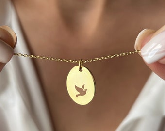 Collier colombe • Bijoux en argent 925 • Collier Freedom • Plaqué or 14 carats • Bijoux minimalistes • Pendentif oiseau • Cadeau de Noël pour maman